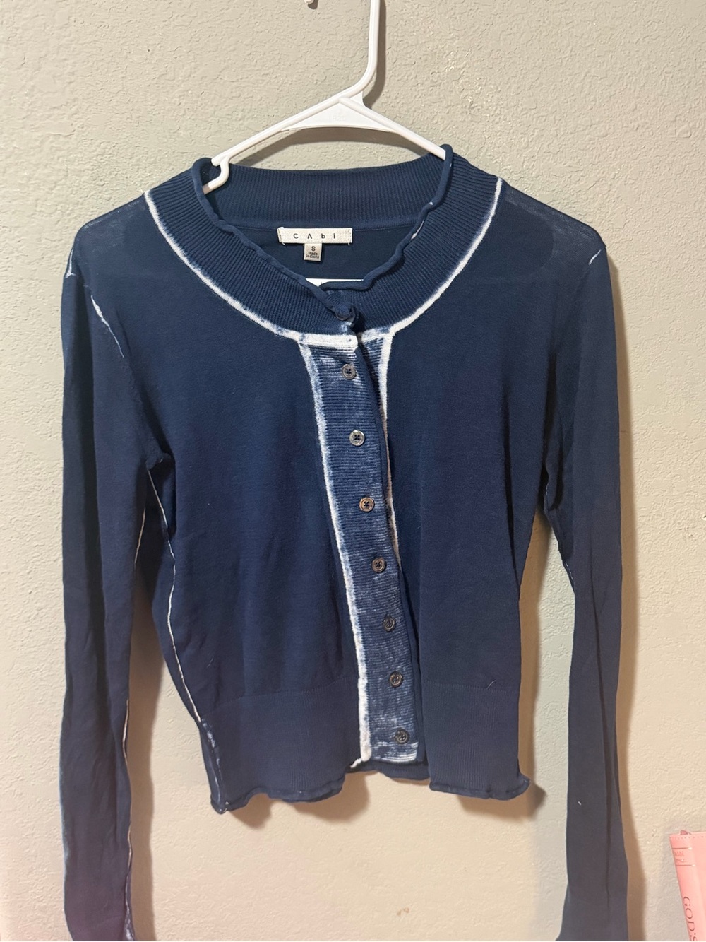 CAbi Navy Long Sleeve with White Contrast Trim
